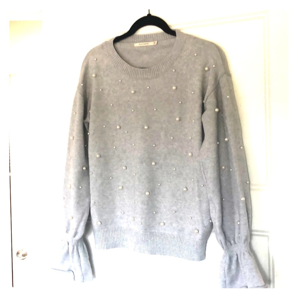 Gray sweater with Pearl Detailing
